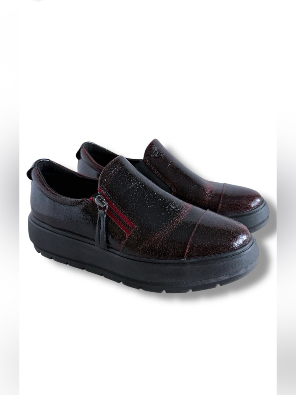 Geox Respira Leather Shoes Glossy Finish Burgundy Size 6